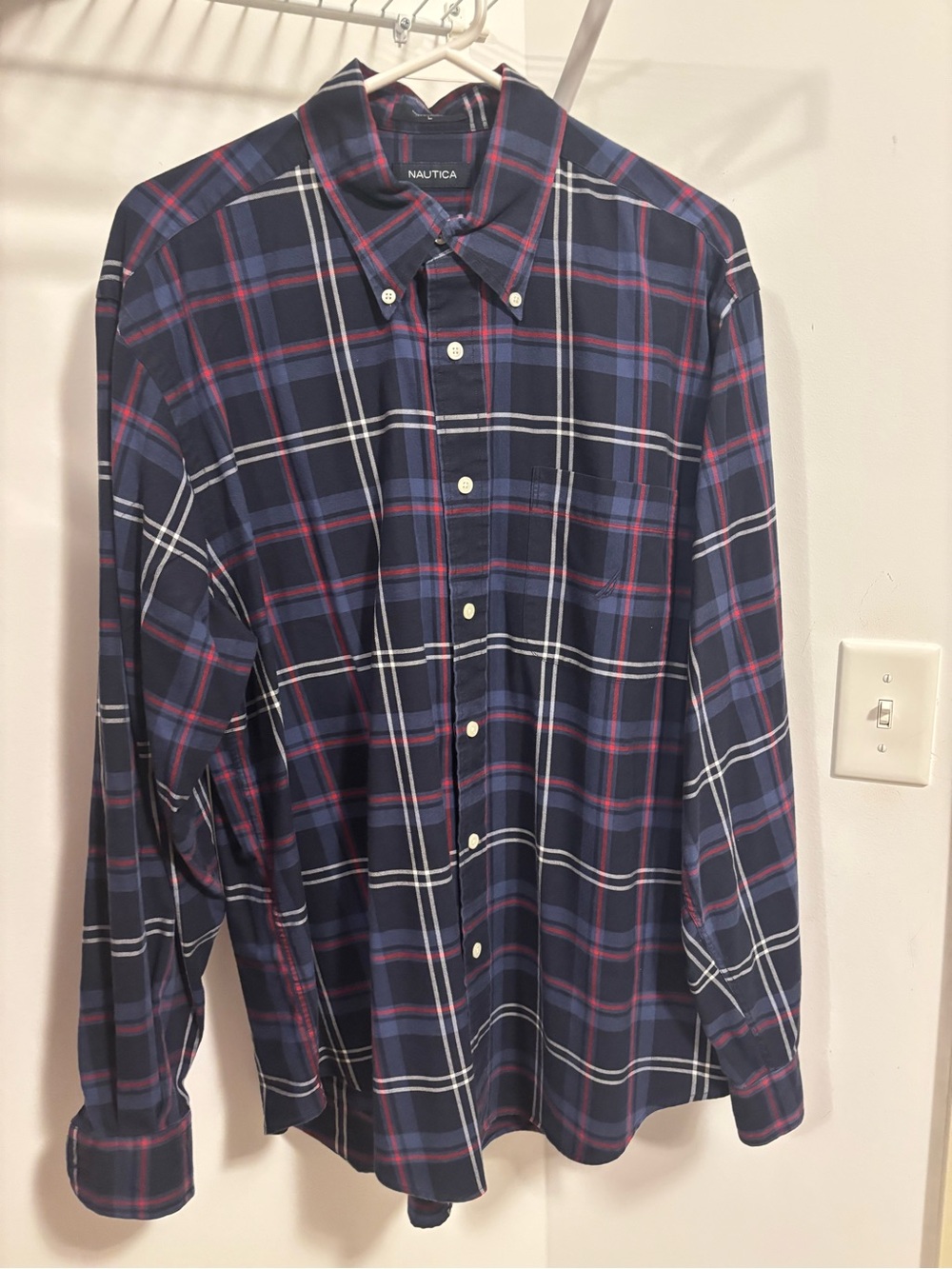 Nautica Men's Navy, Red & White Plaid Button-Down Shirt
